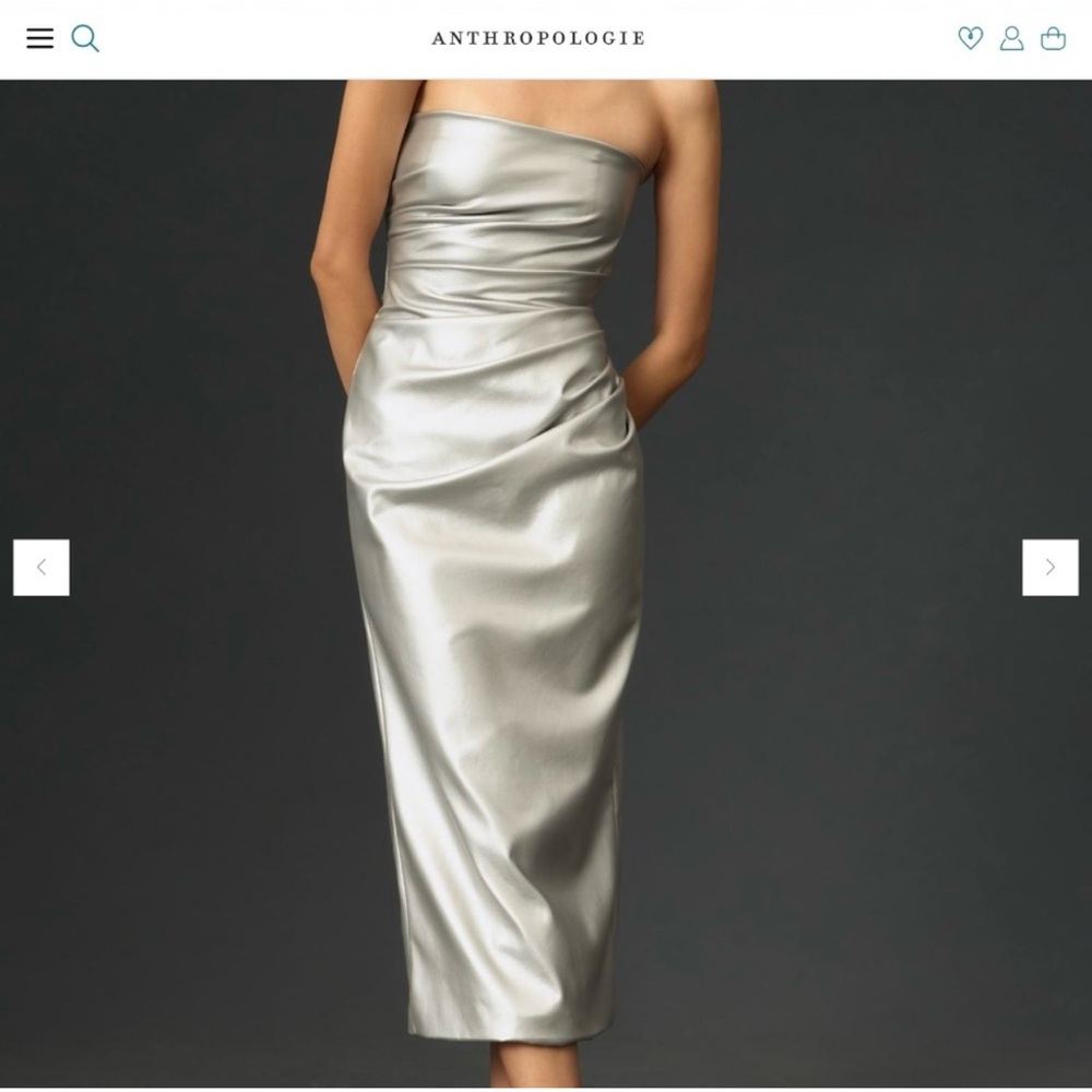 Anthropologie Misha Silver Strapless Dress